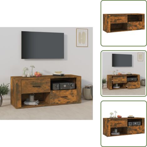 The Living Store Mobile TV Rovere Fumo 100x35x40 cm in Legno Multistrato - Mobile per stereo