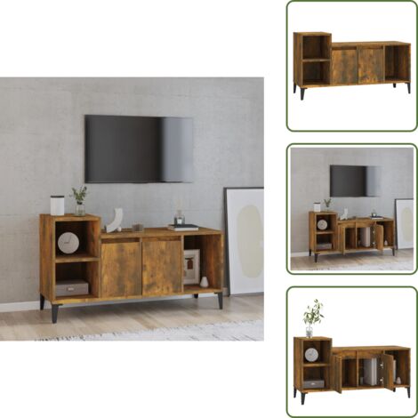 The Living Store Mobile TV Rovere Fumo 100x35x55 cm in Legno Multistrato - Mobile per stereo