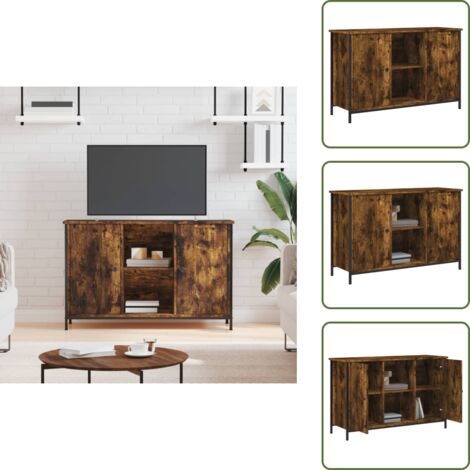 The Living Store Mobile TV Rovere Fumo 100x35x65 cm in Legno Multistrato - Mobile TV con ripiani