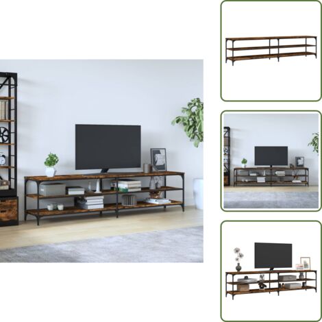 The Living Store Mobile TV Rovere Fumo 200x30x50 cm Legno Multistrato e Metallo - Mobile TV