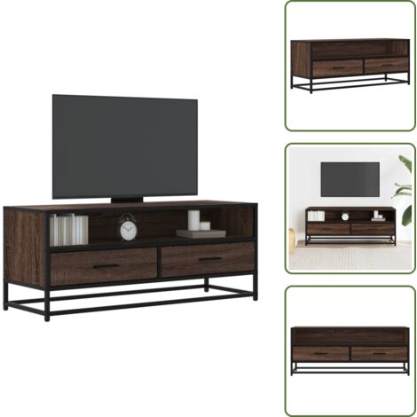 The Living Store Mobile TV Rovere Marrone 100x34,5x40 cm Multistrato e Metallo - Mobile TV