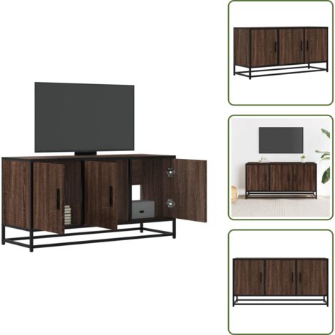 The Living Store Mobile TV Rovere Marrone 100x35x50 cm Legno Multistrato Metallo - Mobile TV