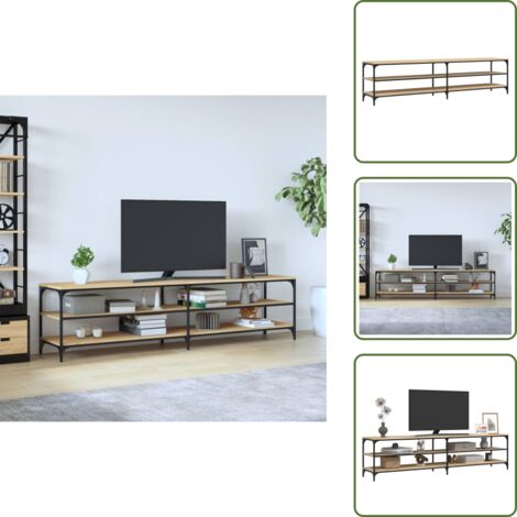 The Living Store Mobile TV Rovere Sonoma 200x30x50cm Legno Multistrato e Metallo - Mobile TV