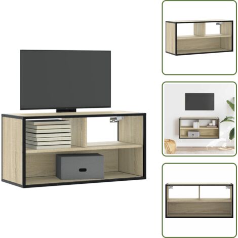The Living Store Mobile TV Rovere Sonoma 80x31x39,5 cm Legno Multistrato Metallo - TV a parete