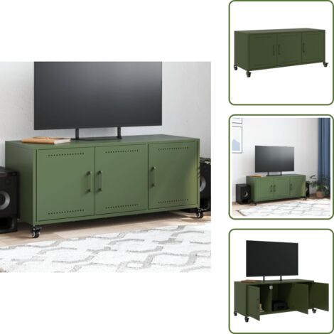 The Living Store Mobile TV Verde Oliva 100,5x39x43,5cm Acciaio Laminato a Freddo - Armadio TV