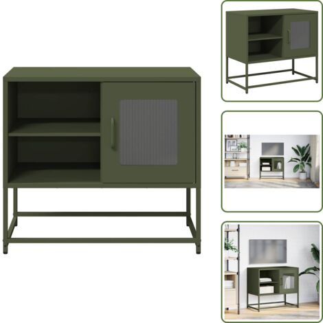 The Living Store Mobile TV Verde Oliva 68x39x60,5 cm in Acciaio - Mobile per TV
