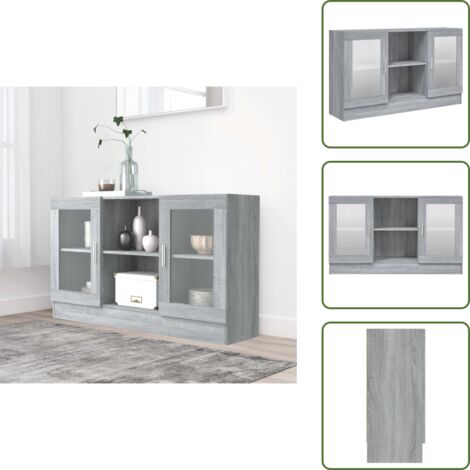 The Living Store Mobile Vetrina Grigio Sonoma 120x30,5x70 cm Legno Multistrato - Vetrina