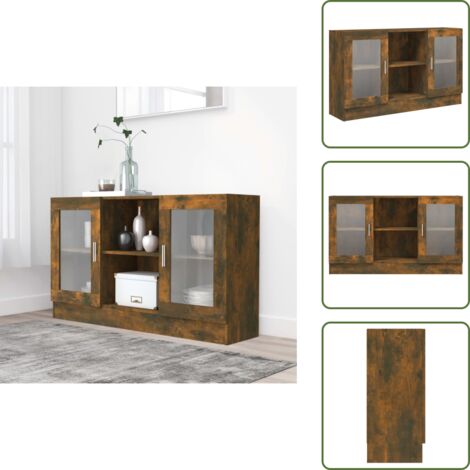 The Living Store Mobile Vetrina Rovere Fumo 120x30,5x70 cm in Legno Multistrato - Vetrina in legno