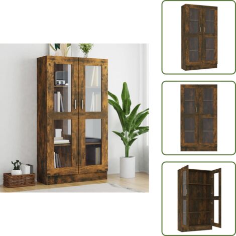 The Living Store Mobile Vetrina Rovere Fumo 82,5x30,5x150cm in Legno Multistrato - Libreria in legno