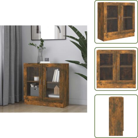 The Living Store Mobile Vetrina Rovere Fumo 82,5x30,5x80 cm Legno Multistrato - Libreria in legno multistrato