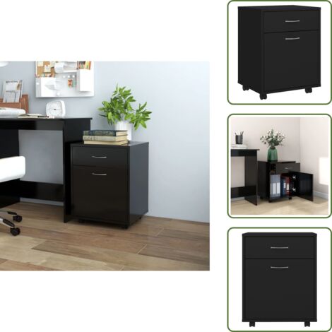 The Living Store Mobiletto con Rotelle Nero 45x38x54cm in Legno Multistrato - Armadietto in legno