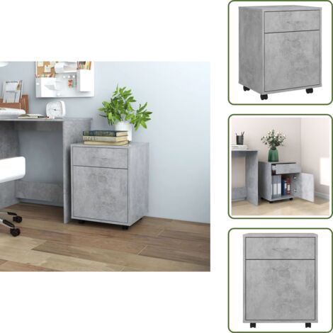 The Living Store Mobiletto con Ruote Grigio Cemento 45x38x54cm Legno Multistrato - Mobiletto con ruote