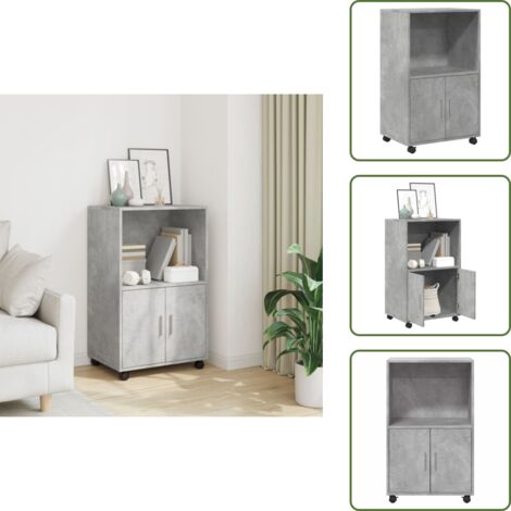 The Living Store Mobiletto con Ruote Grigio Cemento 55x40x91 cm in Truciolato - Mobiletto con ruote