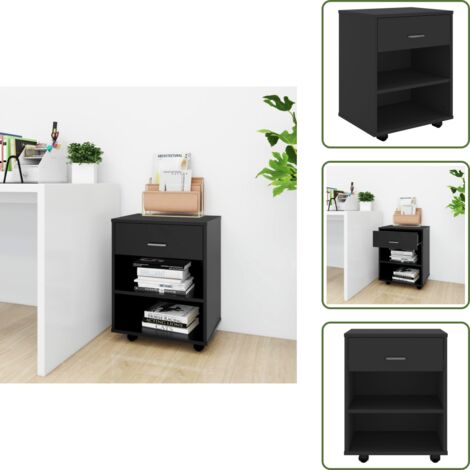 The Living Store Mobiletto con Ruote Nero 46x36x59 cm in Legno Multistrato - Mobiletto in legno