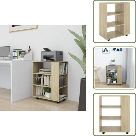 The Living Store Mobiletto con Ruote Rovere Sonoma 60x35x75 cm Legno Multistrato - Mobiletto in legno
