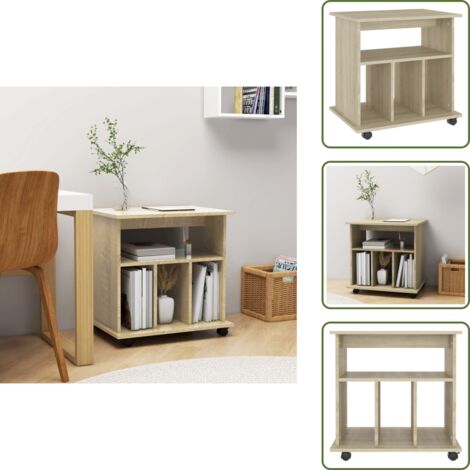 The Living Store Mobiletto con Ruote Rovere Sonoma 60x45x60 cm Legno Multistrato - Mobiletto in legno