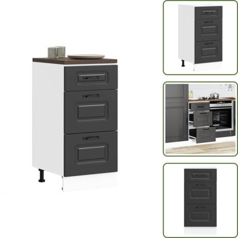 The Living Store Mobiletto da cucina "Kalmar" Nero in legno ingegnerizzato - Mobile base da cucina