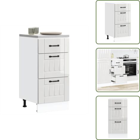 The Living Store Mobiletto da cucina "Lucca" Bianco lucido in legno ingegnerizzato - Mobile base da cucina