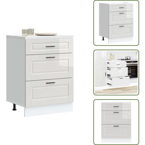The Living Store Mobiletto da cucina "Porto" Bianco lucido in legno ingegnerizzato - Mobile base da cucina