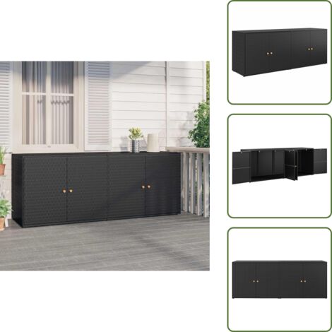 The Living Store Mobiletto da giardino nero 198x55,5x80 cm in polyrattan - Cassetta degli attrezzi