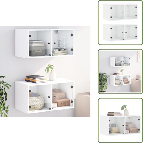 The Living Store Mobili a Muro con Ante in Vetro 2pz Bianco 68,5x37x35 cm - Mobili a parete