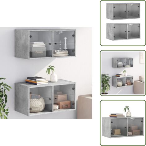 The Living Store Mobili a Muro con Ante in Vetro 2pz Grigio Cemento 68,5x37x35cm - Mobili pensili