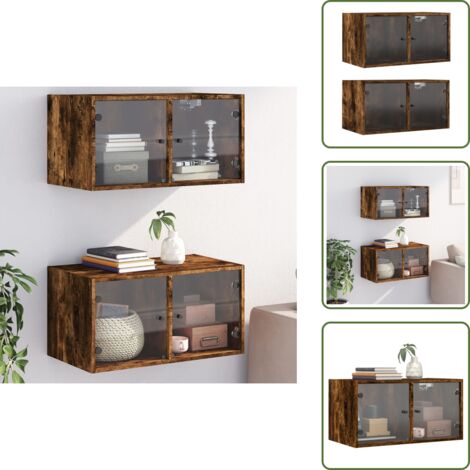 The Living Store Mobili a Muro con Ante in Vetro 2pz Rovere Fumo 68,5x37x35 cm - Mobili a muro
