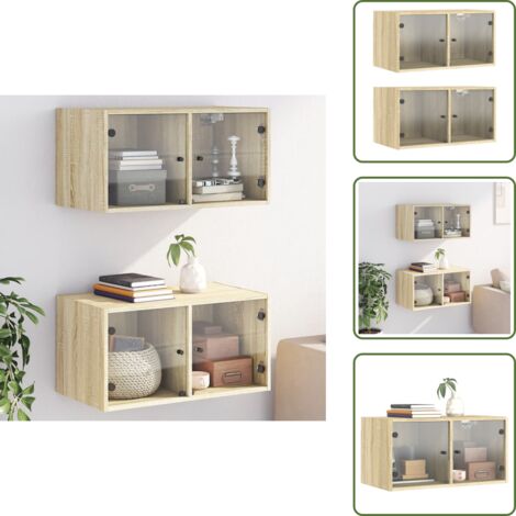 The Living Store Mobili a Muro con Ante in Vetro 2pz Rovere Sonoma 68,5x37x35 cm - Mobili a muro