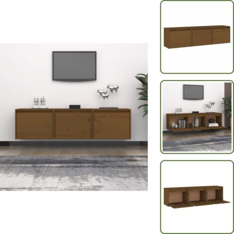 The Living Store Mobili Porta TV 3 pz ambra in Legno Massello di Pino - Armadi porta tv