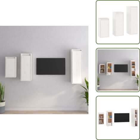 The Living Store Mobili Porta TV 3 pz Bianco in Legno Massello di Pino - Armadi TV
