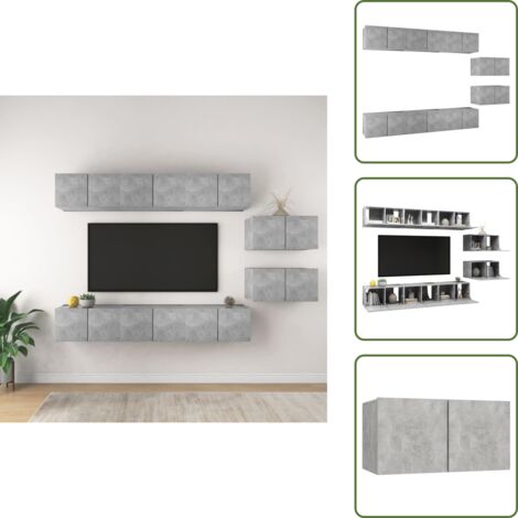 The Living Store Mobili Porta TV 8 pz Grigio Cemento in Legno Multistrato - Armadio TV