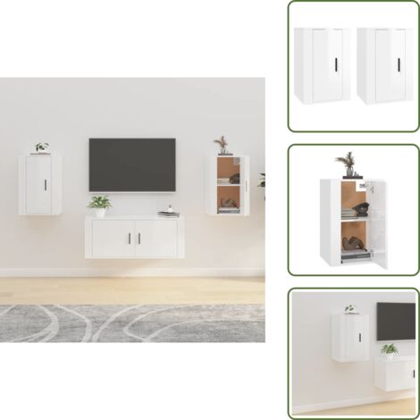 The Living Store Mobili Porta TV a Parete 2 pz Bianco Lucido 40x34,5x60 cm - TV a parete