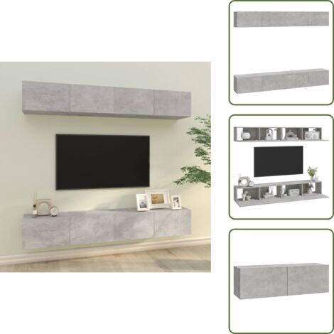 The Living Store Mobili Porta TV a Parete 4 pz Grigio Cemento 100x30x30 cm - Mobili TV