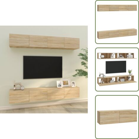 The Living Store Mobili Porta TV a Parete 4 pz Rovere Sonoma 100x30x30 cm - Mobili TV