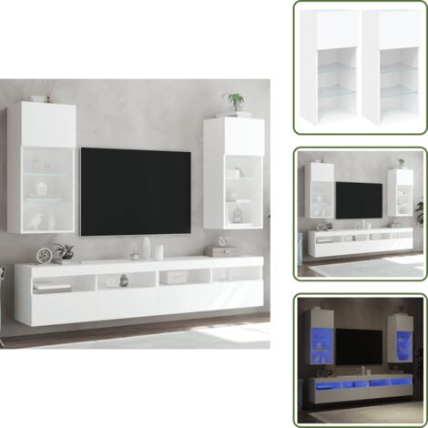 The Living Store Mobili Porta TV con Luci LED 2 pz Bianchi 40,5x30x90 cm - Luci LED