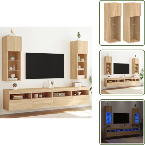 The Living Store Mobili Porta TV con Luci LED 2 pz Rovere Sonoma 30,5x30x90 cm - Luci LED RGB