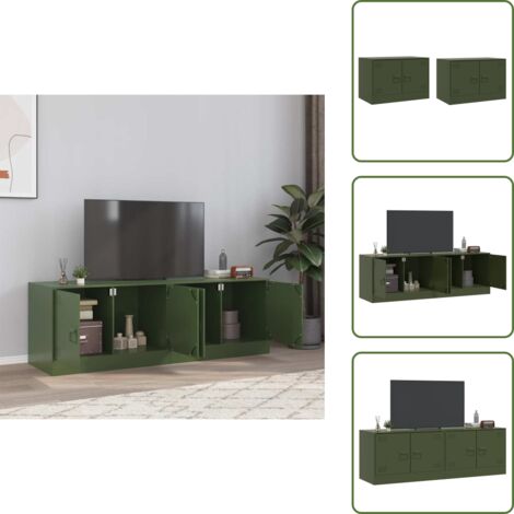 The Living Store Mobili TV 2 pz Verde Oliva 67x39x44 cm in Acciaio - TV stand