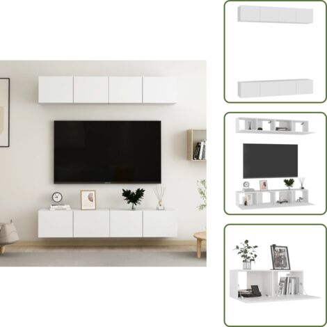 The Living Store Mobili TV 4 pz Bianchi 80x30x30 cm in Legno Multistrato - Armadietto TV