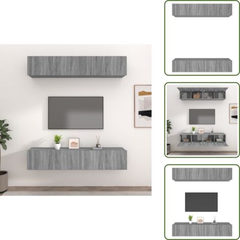 The Living Store Mobili TV 4 pz Grigi Sonoma 80x30x30 cm in Legno Multistrato - TV in legno