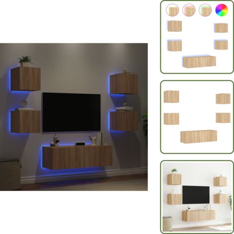 The Living Store Mobili TV a Muro 5pz con Luci LED Rovere Sonoma - Mobili TV