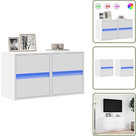 The Living Store Mobili TV a Parete con Luci LED 2pz Bianchi 40x30x40 cm - Armadio TV