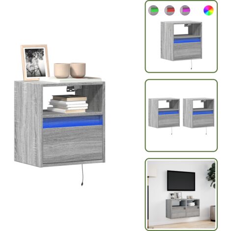 The Living Store Mobili TV a Parete con Luci LED 2pz Grigio Sonoma 41x31x45 cm - Armadio TV