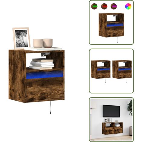 The Living Store Mobili TV a Parete con Luci LED 2pz Rovere Fumo 41x31x45 cm - Luci LED