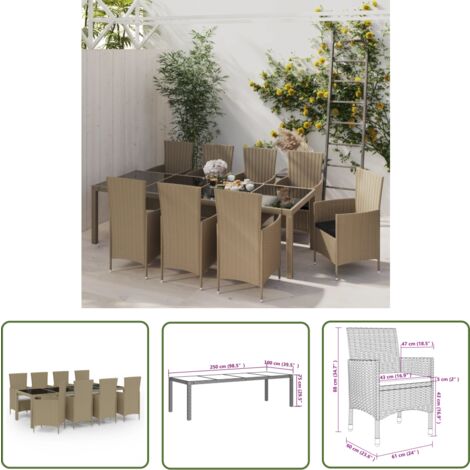 The Living Store -  Mobilier à dîner de jardin 11 pcs coussins Résine tressée Beige