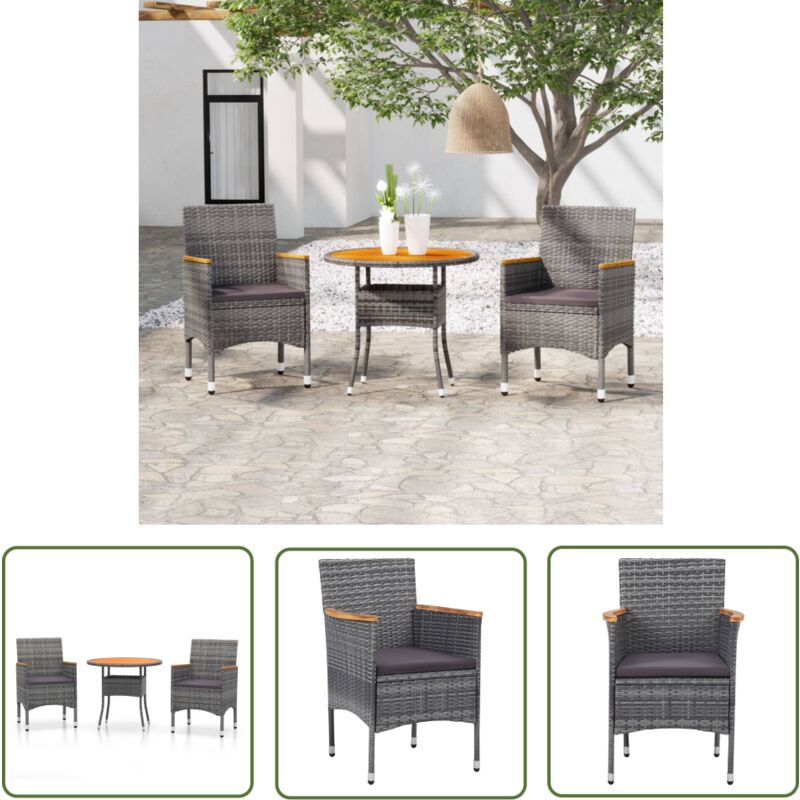 The Living Store - Ensemble à manger de jardin 3 pcs Résine tressée Gris - Ensemble Salon De Jardin - Mobilier De Jardin - Set Repas Exterieur