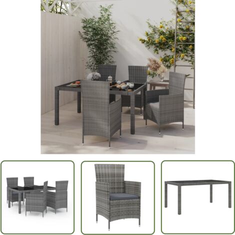 The Living Store -  Mobilier à dîner de jardin 5pcs et coussins résine tressée vris