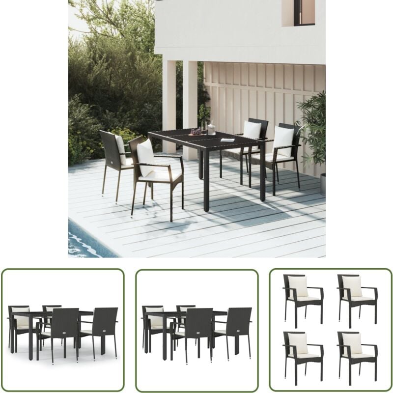 The Living Store - Ensemble à manger de jardin coussins 5pcs Noir Résine tressée - Salon De Jardin - Mobilier De Jardin - Set De Table - Chaises De