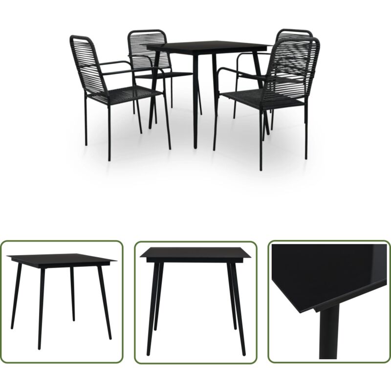 The Living Store - Ensemble à manger d'extérieur 5pcs Corde en coton et acier Noir - Salon De Jardin - Meubles De Jardin - Set De Repas Extérieur