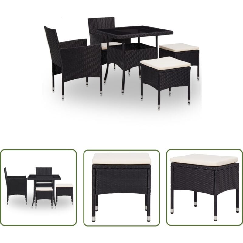 The Living Store Ensemble à manger d'extérieur 5pcs Noir Résine tressée et verre - Ensemble Salon De Jardin - Meubles De Jardin - Table De Jardin
