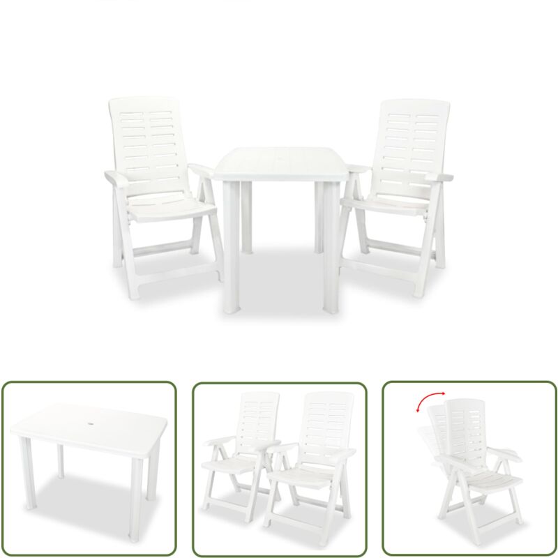 The Living Store - Ensemble de bistro 3 pcs Plastique Blanc - Ensemble Bistrot - Salon De Jardin - Mobilier Extérieur - Table Pliable - Chaise Pliante